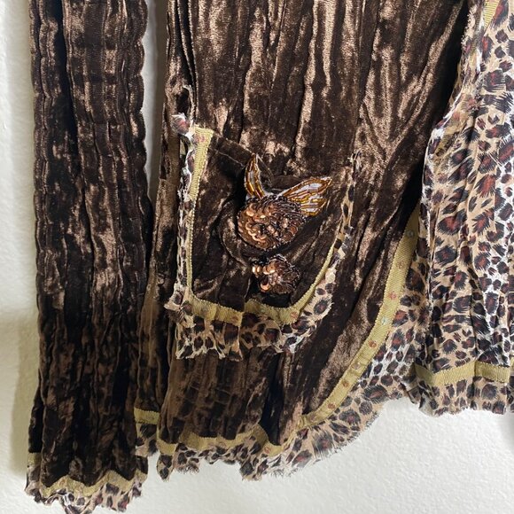 Hugging Kisses Women's Jacket Brown Sz L Crushed Velvet Animal Print Embellished - Picture 8 of 16